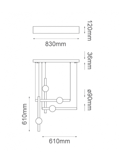 CRUZE- Colgantes creativa moderna de lujo 4 luces LED, palo largo