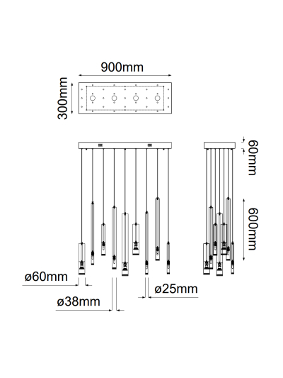 Lámpara Tubos Rectangular Multicolor